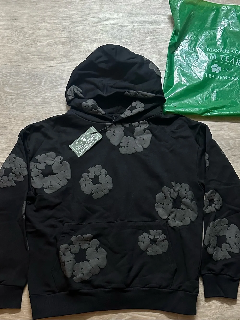 Men's Black Floral-Print Hoodie Cardigan - Modern Casual